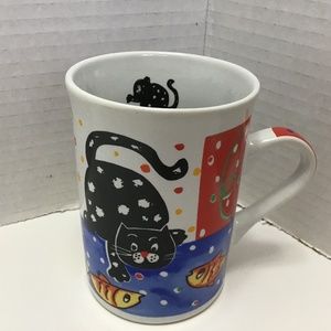 Vintage Whimsical Cat with Fishes Gryphonware Mug